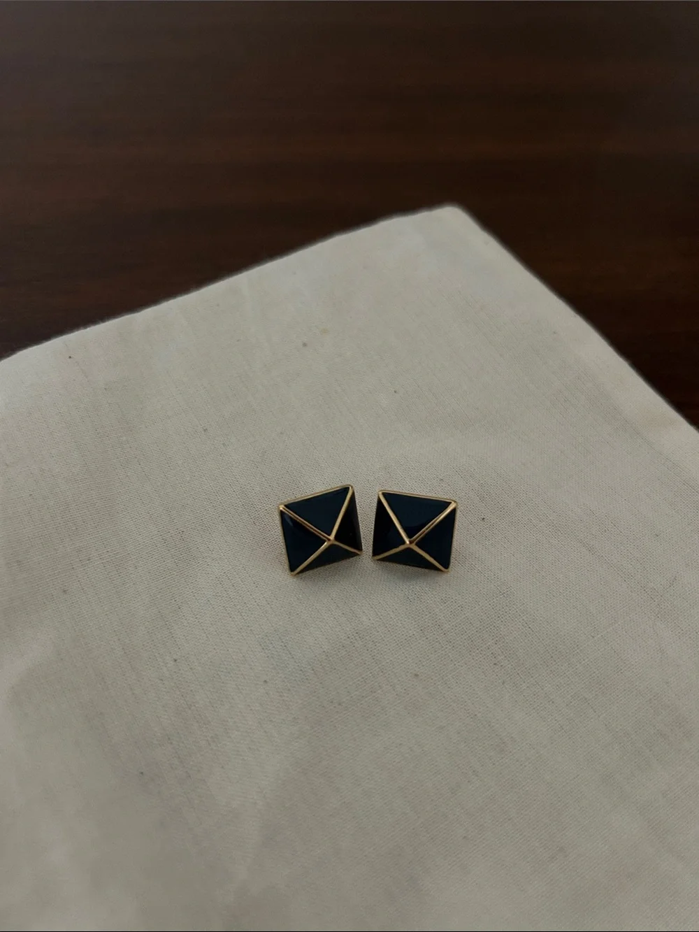 kate spade Gold-Trim Black Pyramid Stud Earrings